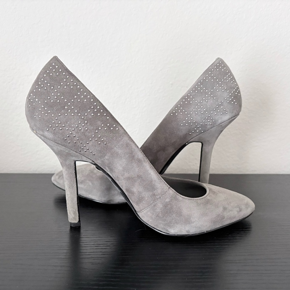 BCBGeneration Gray Suede Heels with Studded Detail